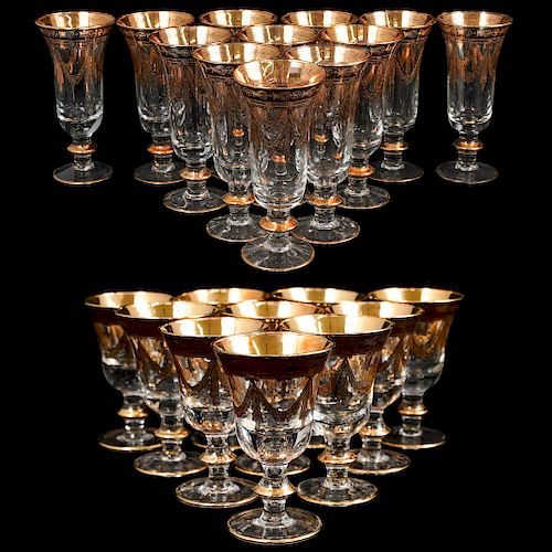 (22 Pc) Clear Glass and Gilt Glassware