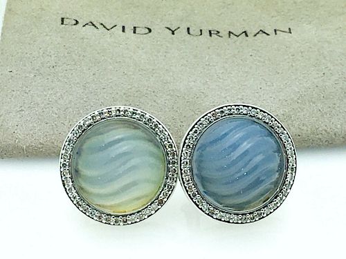 David Yurman Carved Chalcedony & Diamond 17mm Earrings