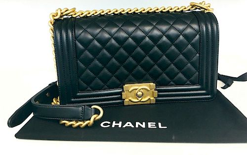 CHANEL Calfskin Gold-Tone Metal Boy Chanel Handbag