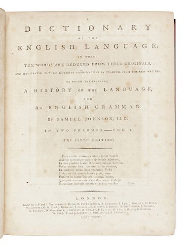 JOHNSON, Samuel (1709-1784). A Dictionary of the English Language. London: for J. F. and C. Rivington and others, 1785.  Sixth edition, FIRST QUARTO E