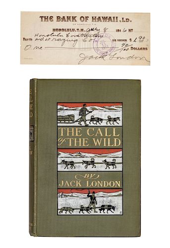 LONDON, Jack (1876-1916). The Call of the Wild. New York: Macmillan, 1903. FIRST EDITION. [With:] Printed check signed.