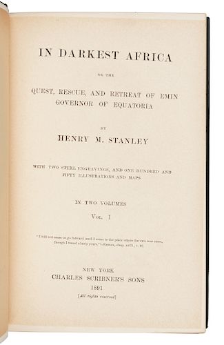 STANLEY, Henry Morton, Sir, (1841-1904). In Darkest Africa. New York: Charles Scribner's Sons, 1890.