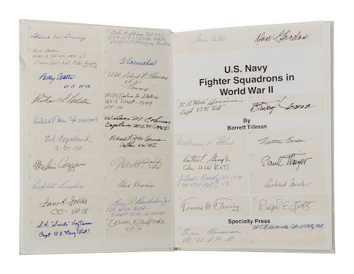 [AVIATION - NAVY FIGHTER SQUADRONS]. Signatures of 103 American pilots in: TILLMAN, Barrett. U. S. Navy Fighter Squadrons in World War II. North Branc