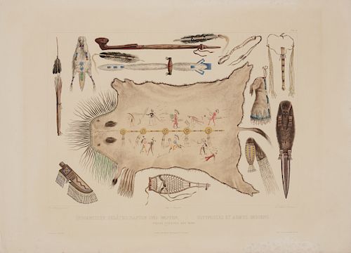 BODMER, Karl (1809-1893). Indian Utensils and Arms (Plate 21). Ca 1832-1843.