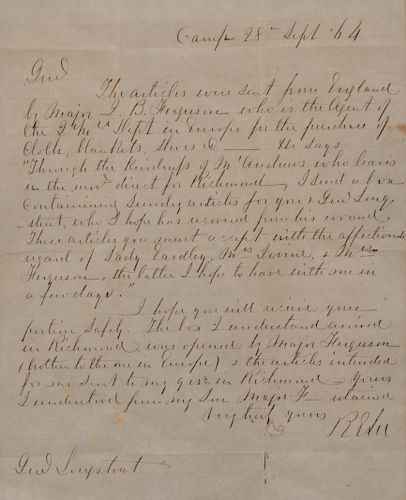 LEE, Robert E. (1807-1870). Autograph letter signed ("R. E. Lee"), as Commander of the Army of Northern Virginia, to James Longstreet, Confederate Ge