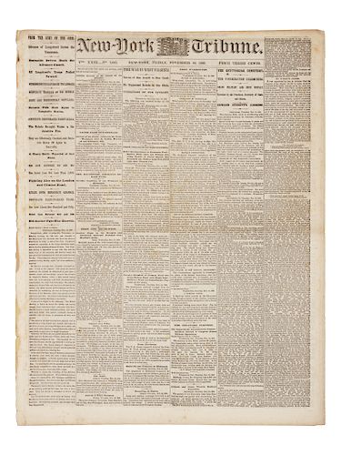 [LINCOLN, ABRAHAM"”GETTYSBURG ADDRESS]. New-York Daily Tribune. New York, 20 November 1863. 