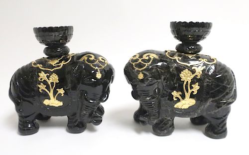 Pair of Black Jade Chinese Elephants