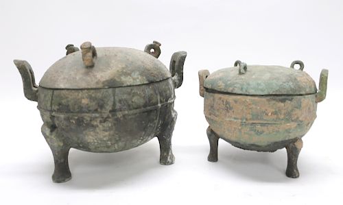 Two Small Han Style Bronze Covered Ding