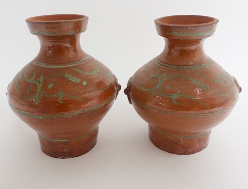 Two Matching Han Style Terracotta Hu Vases