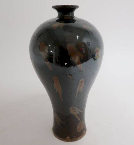 Song Russet Splashed Black Glazed Meiping Vase
