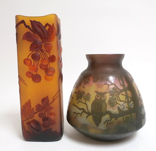 After Galle, 2 Art Glass Vases