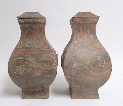 Two Chinese Han Terracotta Fang Hu