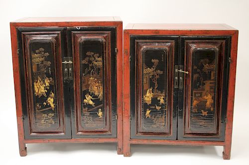 Matched Pair of Chinese Lacquer Cabinets