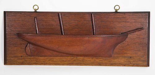 Diminutive 19th Century Carved Walnut Ship Builder's Half-Hull Model of a 3-Masted Bark