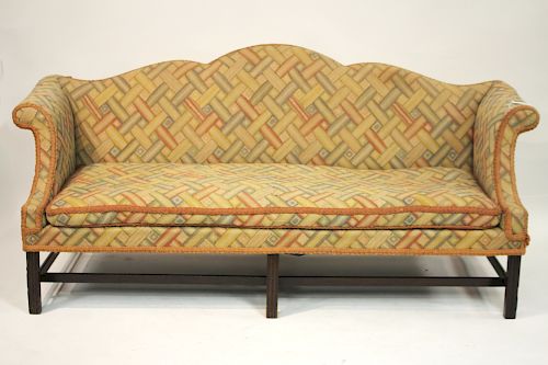 George III Style Mahogany Camelback sofa