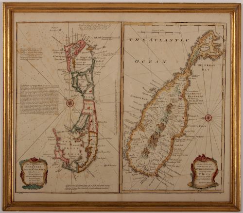 18th c. Hand Colored Map of Bermuda and St Kitts