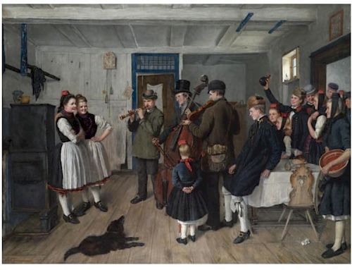 Johannes Kleinschmidt 1858-1905, "Die Feier" O/C