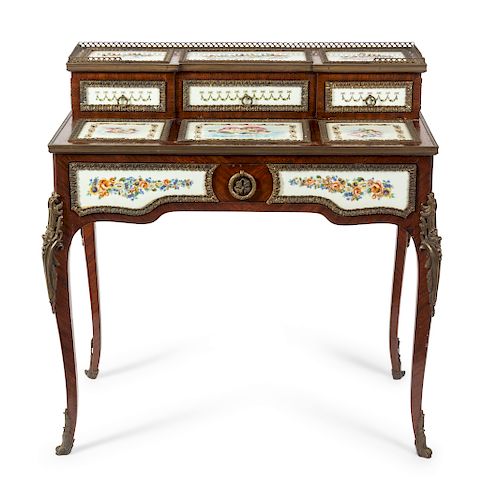 A Louis XV Style Porcelain and Gilt Bronze Mounted Dressing Table
