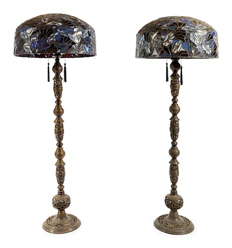 A Pair of American Leaded Glass Floor Lamps