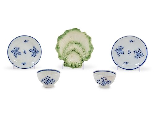 A Whieldon Pottery Pickle Dish and a Pair of Staffordshire Pearlware Cups and Saucers