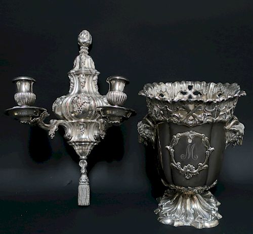 Good Silverplate: Wine Cooler and Sconce