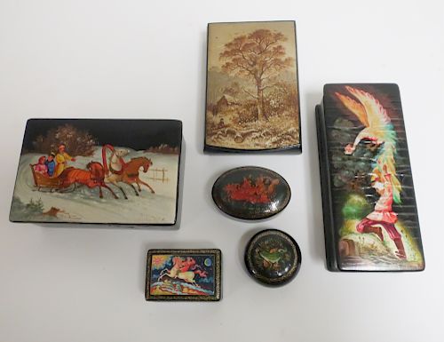 6 Russian Lacquer Small Boxes