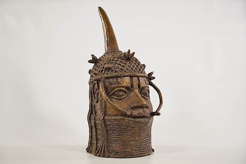 Benin Bronze Oba Head 11.5"