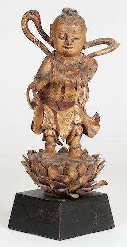 18th C. Gilt Wood Statue of Baby Buddha, China