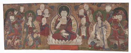 Antique Scroll Painting of Buddha and Celestial Beings, Korea