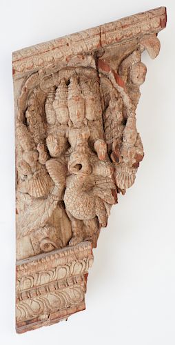 18th C. Indian Carved Wood Cornice Section