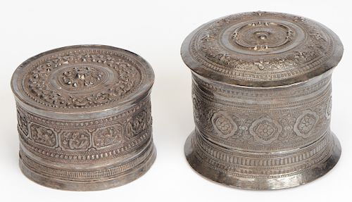 Two Antique Silver Shan Burmese Betelnut Boxes