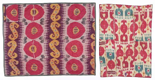 2 Antique Central Asian Uzbek Silk Ikat Textiles