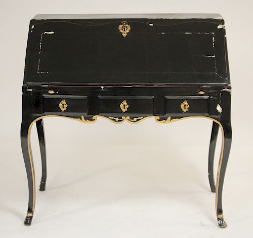 Louis XV Black Lacquered Slant Front Desk