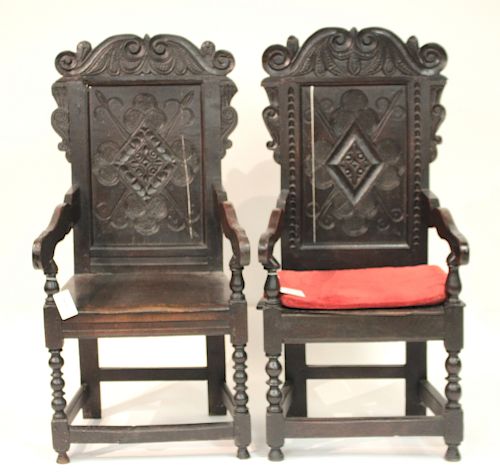 Matched Pair of English Oak Wainscott Armchairs