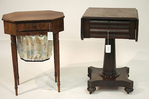 19th C. Sheraton Sewing Stand and Empire Table