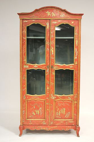Louis XI Style Red Lacquered Armoire