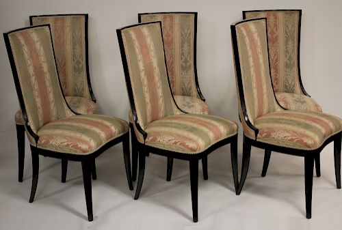 Set of 6 Dining Chairs with Ebonized Frames
