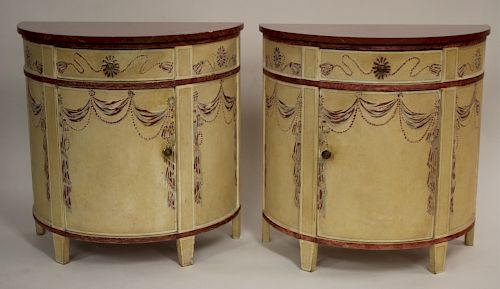 Neoclassical Paint Decorated Demi-Lune Cabinets