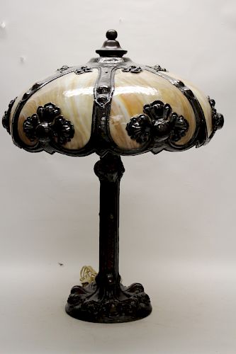 Large Slag Glass Table Lamp