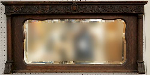 19th c. Oak Overmantel Mirror w Foliate Carving