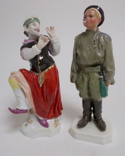 2 Porcelain Meissen Figures: Soldier, Dancer