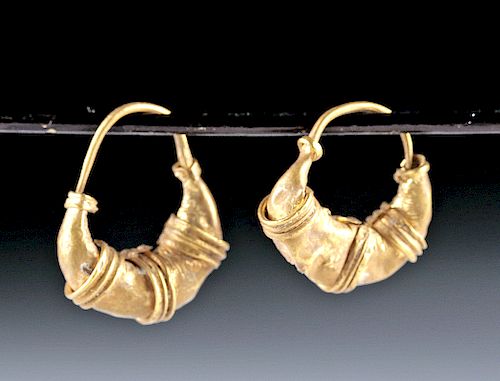 Greek Archaic Gold Earrings, Boat Shaped (pr)