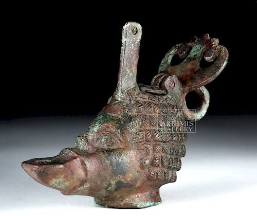 Rare Roman Bronze Oil Lamp - Nubian Form