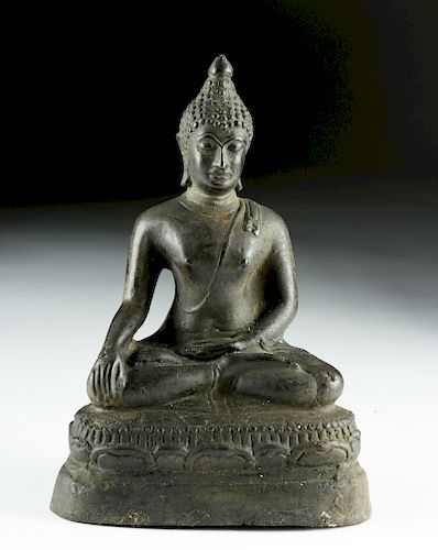 18th C. Thai Brass Seated Buddha Atop Throne