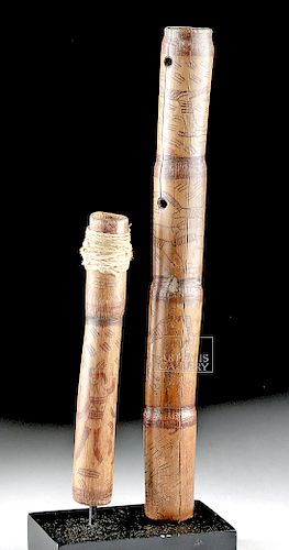 Paracas Engraved Bamboo Flute + Drug Container