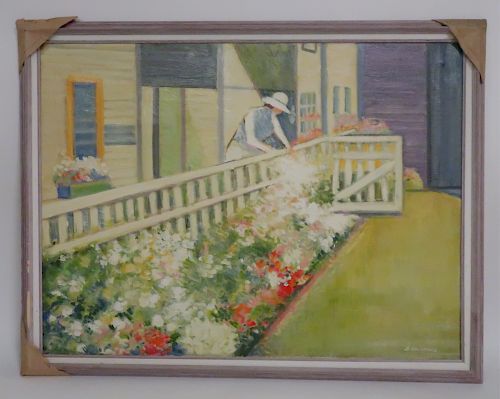Dimitri Hristoff "Tending Flowers by the Gate" O/C