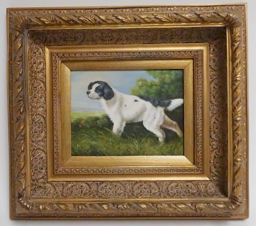 Taylor 20th c. Portrait of Black and White Dog O/C