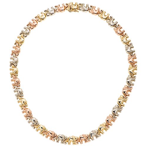 A yellow gold, white and pink gold 14 K choker.