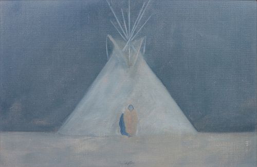 John Axton (American, b. 1947)Figure and Teepee at Night