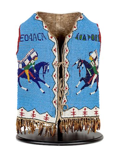 Cheyenne River Sioux Child's Beaded Buffalo Hide Vest
length 16 x chest 24 inches